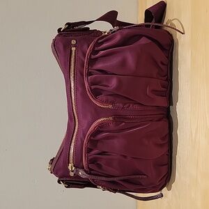 Mz Wallace Red Wine Fabric Crossbody Bag
